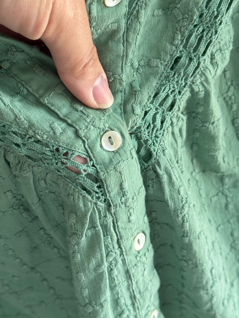 ba&sh Baria Blouse in Green Lace Trim Eyelet Puff Sleeve | 1 - Picture 5 of 6